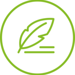 Kreisrundes Icon mit Schreibfeder in der Mitte als Symbol für Literatur