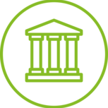Ein grünes Icon zeigt ein Gebäude mit drei Säulen